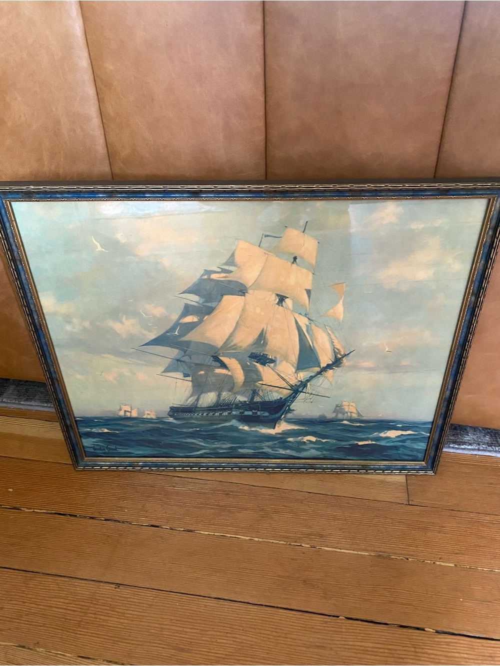 Vintage Framed Gordon Grant 1927 Lithograph Print USS Constitution Old Ironsides